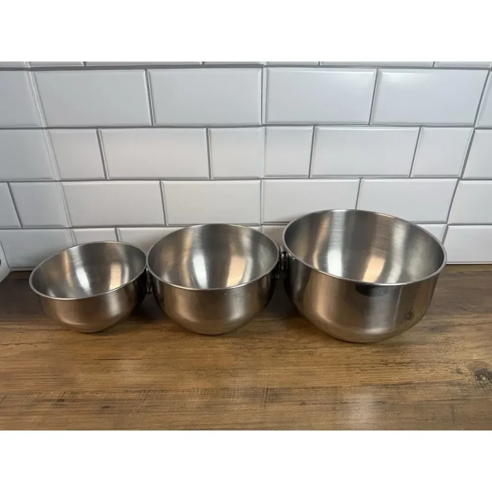 Vintage Farberware Classic Stainless Steel Nesting Mixing Bowl Set 3 w/ Handles